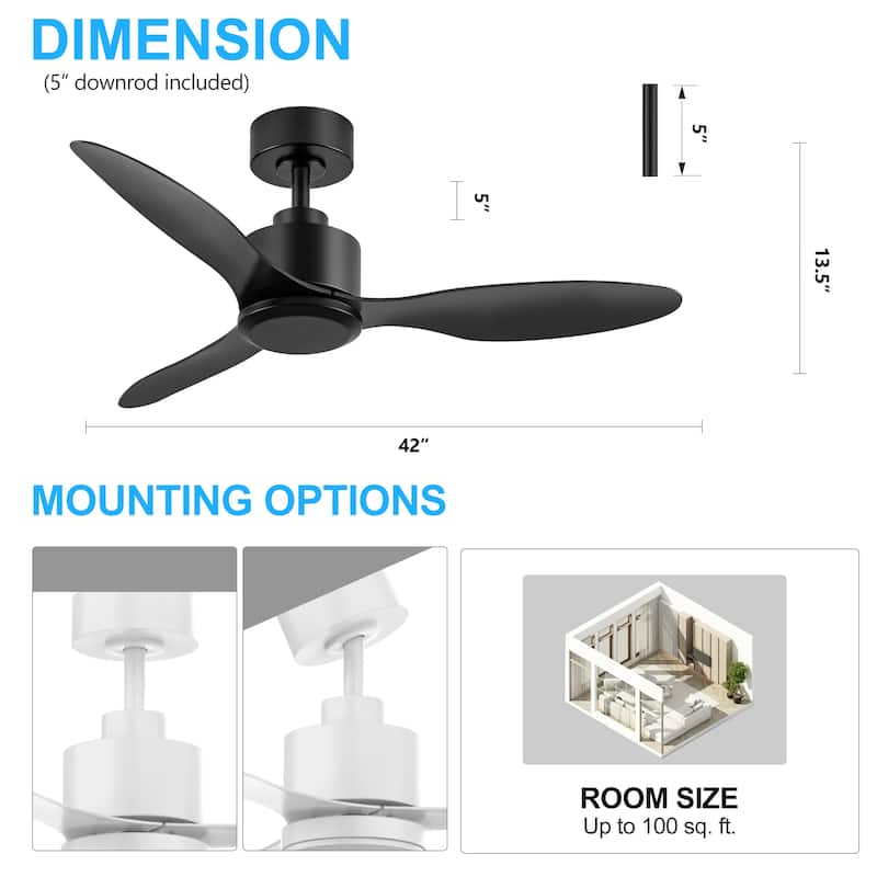 42/52-inch Indoor Ceiling Fan with Remote without Light(3-Blade)