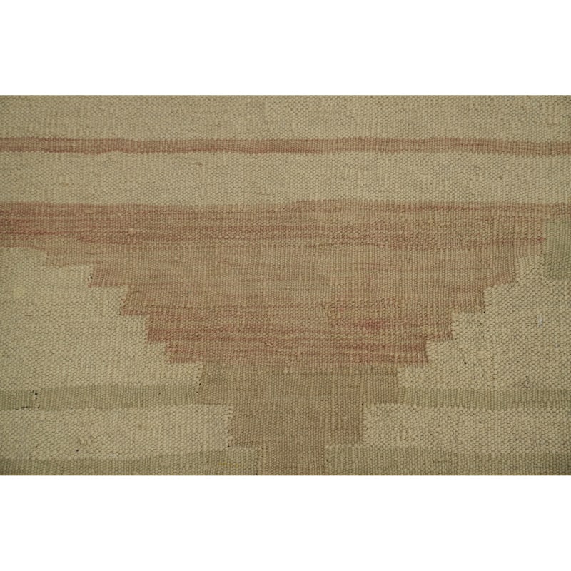 Hand Woven Oriental 100% Wool Carpet Southwestern Tribal Beige & Ivories Kilim Area Rug - 12' 8'' X 10' 2''