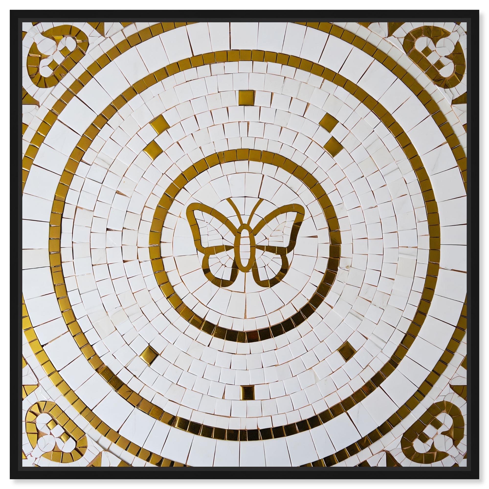 Gold Butterfly Mosaic Gold Art Framed Canvas Print by Art Remedy