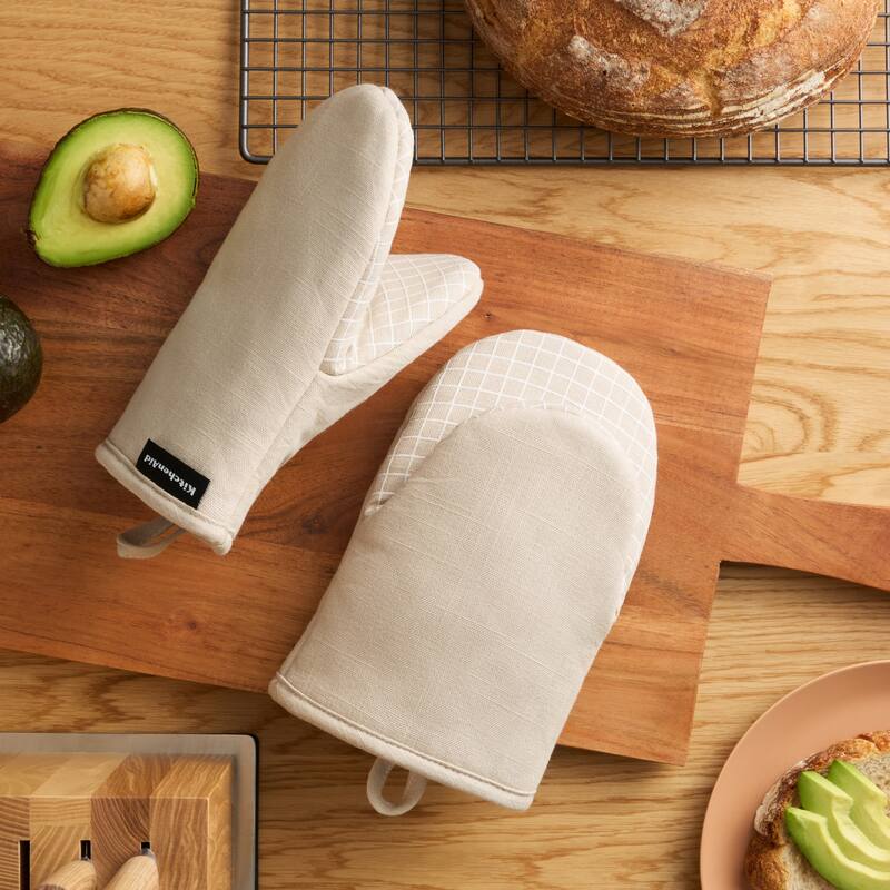 KITCHENAID Gourmet Series Gridlines Mini Oven Mitts 2-Pack Set, Heat Resistant up to 600°F, Soft Silicone Grip, Magnetic Cuff
