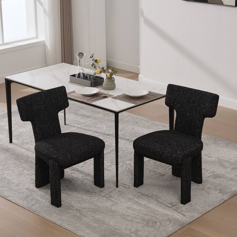 Upholstered Chenille Dining Chair with Rubberwood Legs and Armless Curved Back,Set of 2