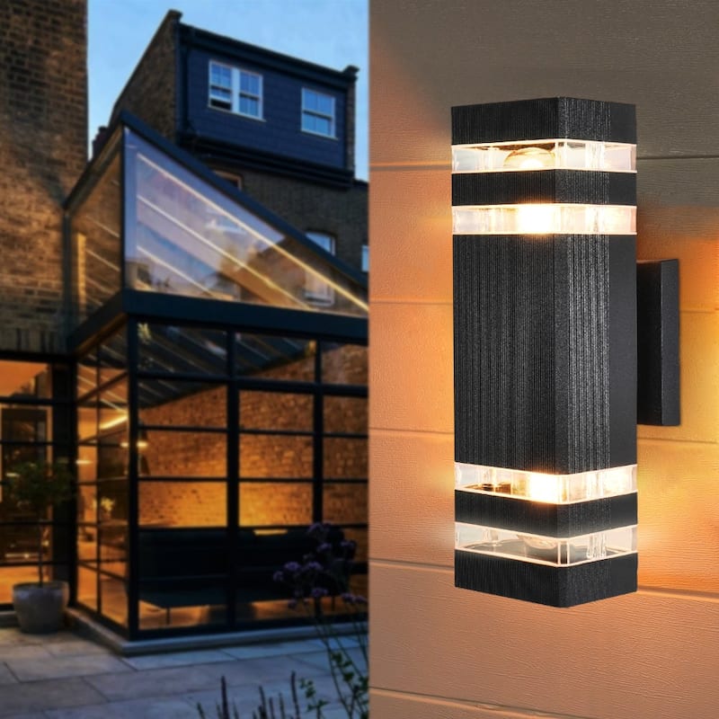 Wall Sconces Set of Two Modern Black 2-Light Industrial Rectangular Exterior Waterproof IP54 Lantern Outdoor Wall Light