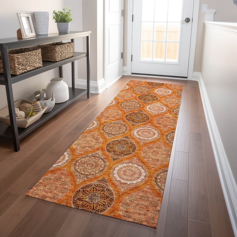 Machine Washable Indoor/ Outdoor Boho Mosaic Chantille Rug