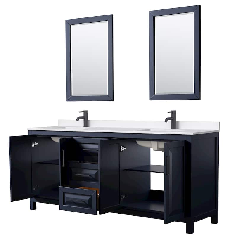 Daria 80-inch Double Vanity, Single Hole Quartz Top, 24-inch Mirrors