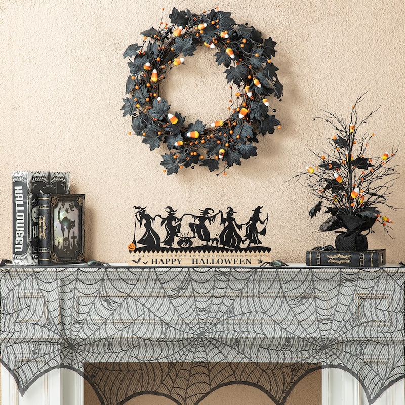 Glitzhome 18"L Happy Halloween Wooden Metal Dancing Witch or Ghost Countdown Calendar Table Decor