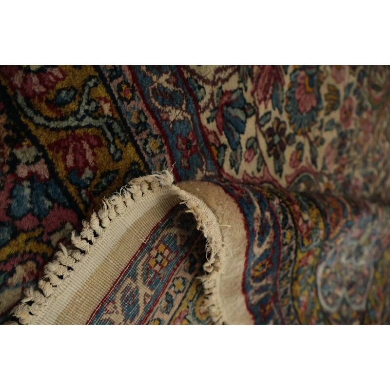 Hand Knotted Oriental 100% Wool Carpet Traditional Floral Beige & Ivories Kerman Area Rug - 15' 2'' X 8' 6''