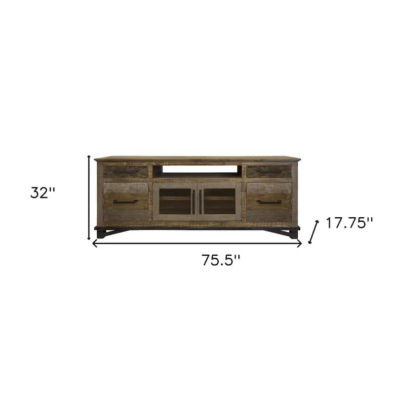 HomeRoots 76" Brown Solid Wood Cabinet Enclosed Storage Distressed TV Stand - 75.5' X '32' X '17.75