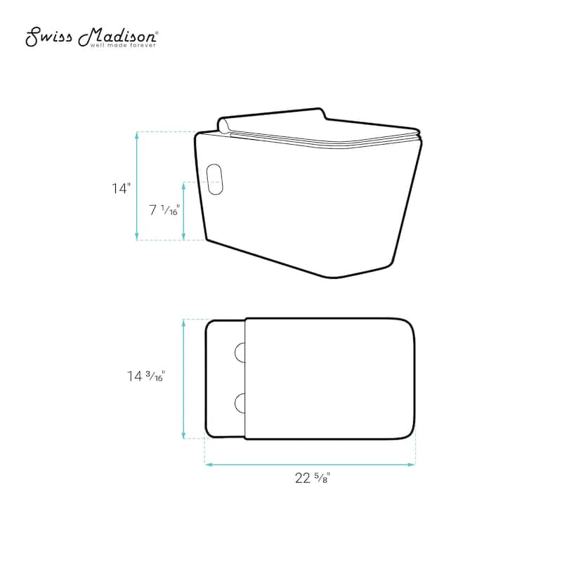 Bastille Wall-Hung Square Toilet Bowl - 22.5" x 14" 14"