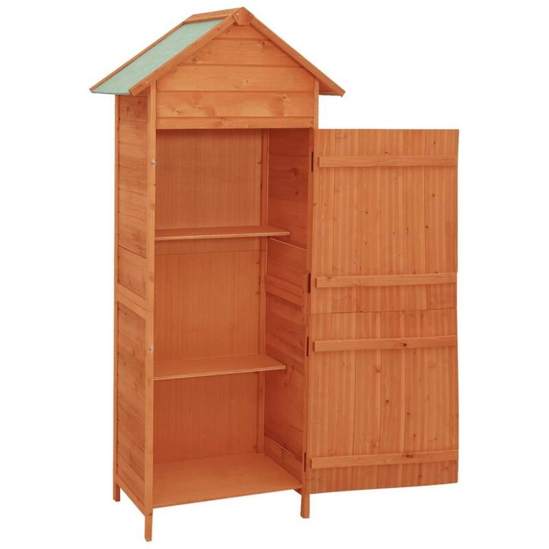 Outdoor Patio Storage Cabinet, 2 Doors, Natural Brown Solid Wood