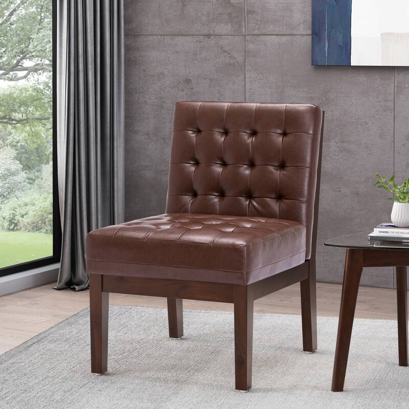 Modern Faux Leather Club Chair with Wood Legs