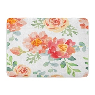 Overstockpink Roses And Peonies Green Leaves Watercolor Big Romantic Doormat Floor Rug Bath Mat 23 6x15 7 Inch Multi Multi Dailymail