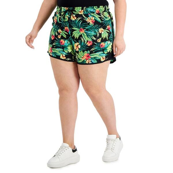 ID Ideology Women's Tropical Print Running Shorts Black Size 2X - Bed ...