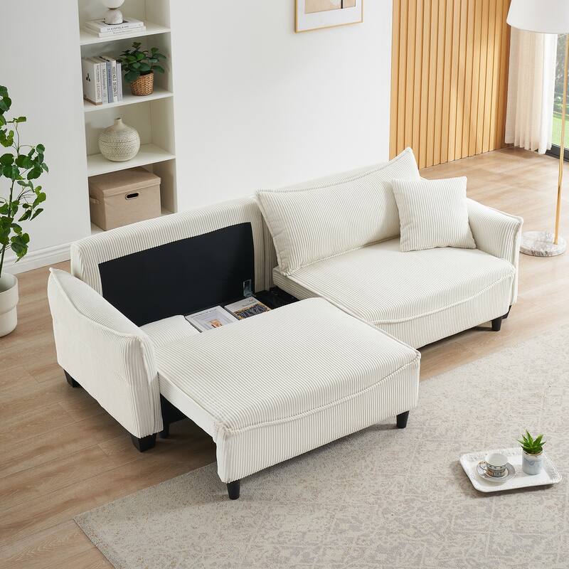 87.79" Modern Folding Sofa Bed for Living Room with Storage and Throw Pillows