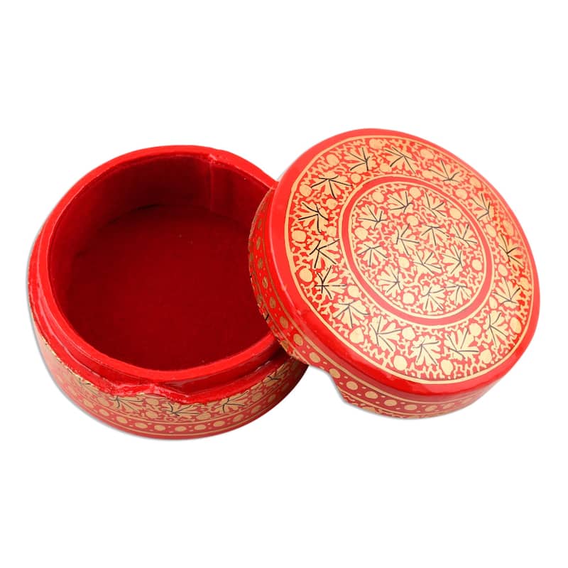 Novica Handmade Kashmir Red Papier Mache Decorative Box