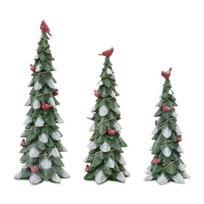 Frosted Cardinal Pine Tree (Set of 3) - N/A