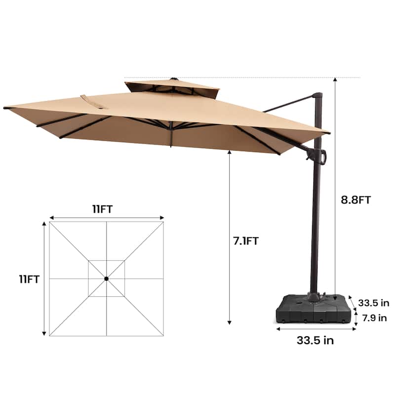 Pellebant Outdoor Patio Cantilever Offset Umbrella 11 ft Double Top with Base