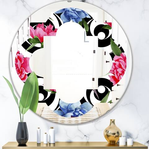 Designart 'Floral Retro Pattern I' Printed Modern Round or Oval Wall Mirror - Quatrefoil