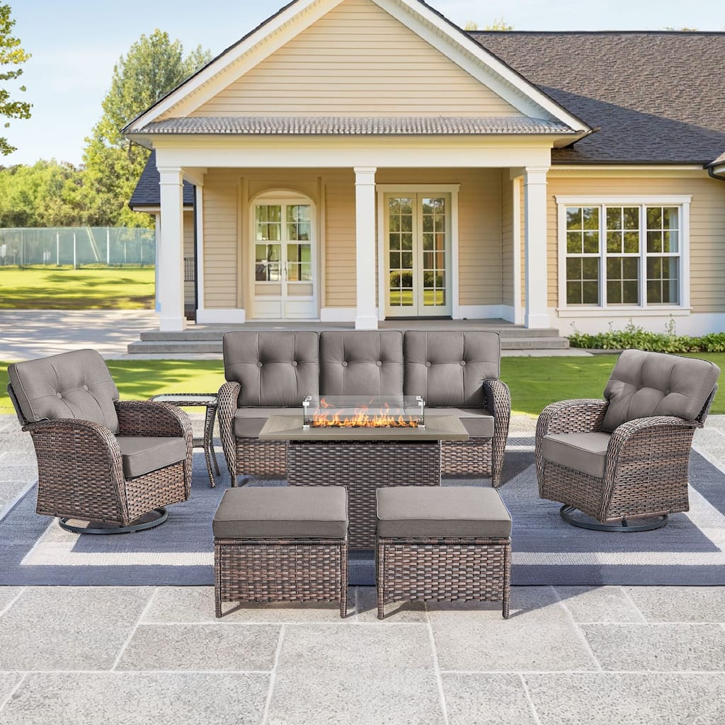 7 Pieces Outdoor Sofa Chair Ottoman with 41" Fire Table