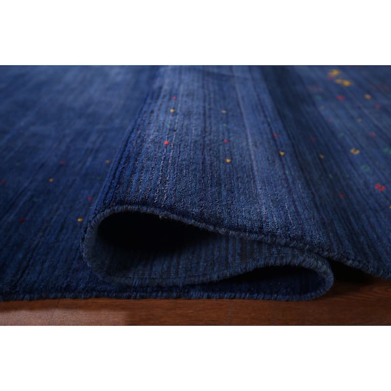 Royal Blue Striped Gabbeh Oriental Area Rug Handmade Silk Carpet - 7'8"x 9'5"