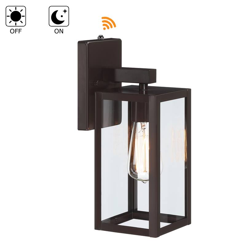 1-Light Outdoor Wall Light with Clear Glass - 13"in - Brown-Dusk to Dawn