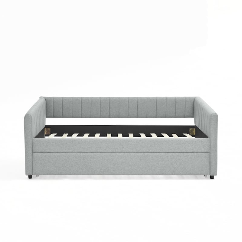 Vertical Stripes Daybed with Trundle Upholstered Sofa Bed