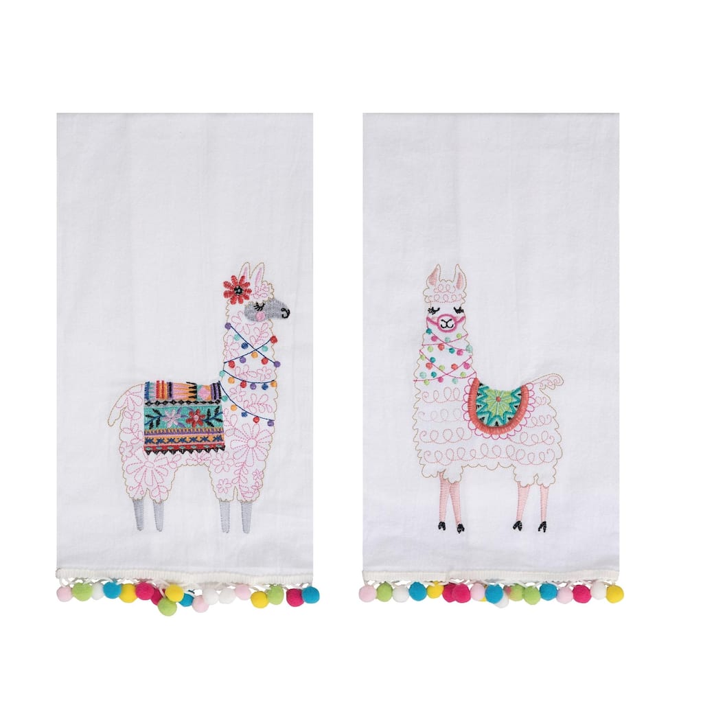Transpac Cotton Llama Embroidered Tea Towel Set of 2 Spring Home Decorations