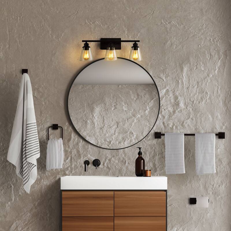 Caia 22.88" 3-Light Vintage Classic Vanity Light with Bathroom Hardware Accessory Set, (5-Piece) by JONATHAN Y