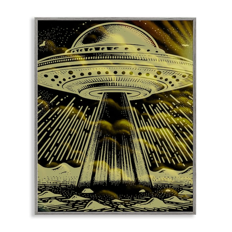 Stupell Mysterious Alien UFO Framed Giclee Art Design By Jesse Keith - 11 x 14 - Grey