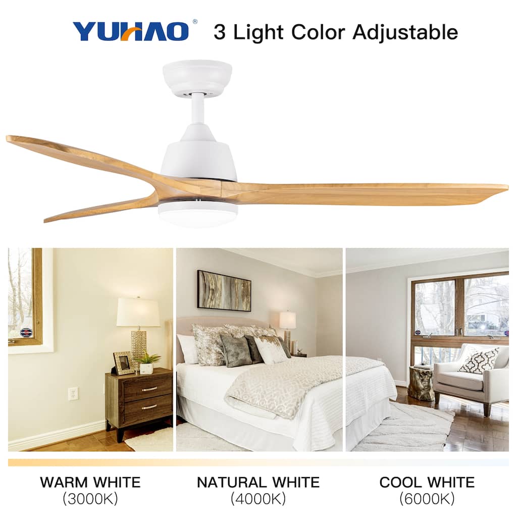 52" Intergrated LED Ceiling Fan Lighting with Remote Control, Solid Wood Ceiling Fan Blades