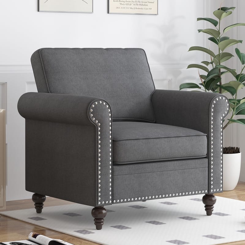 Mixoy 2 Piece Living Room Sofa Set with Rivet Design,Linen 3-Seater Sofa Couch,Loveseat Sofa/Single Sofa Chair