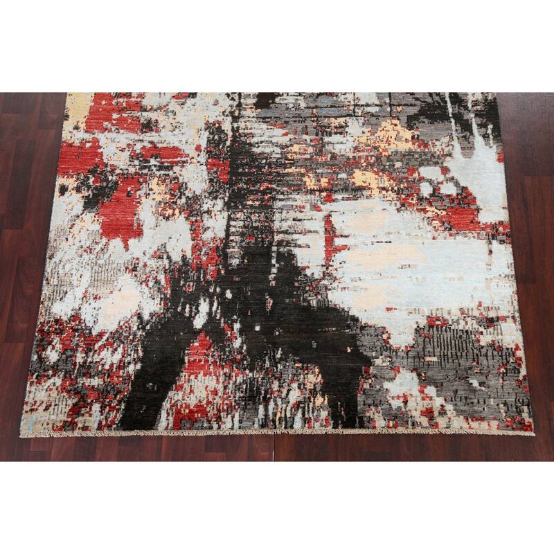 Vegetable Dye Wool/ Silk Modern Abstract Area Rug Hand-knotted Carpet - 6'6" x 9'8"