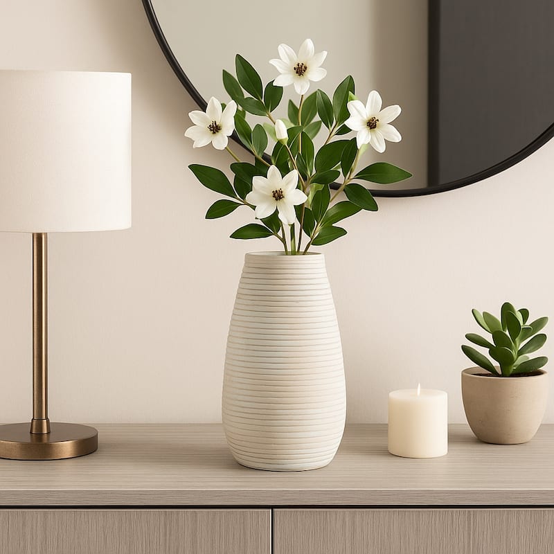 Decorative Ribbed Tall Vase for Home Decor - Minimalist Modern Flower Vase