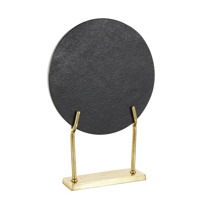 Marble Abstract Textured Disk Decorative Sculpture with Silver or Gold Stand - Black - Roche River Decor - Gold