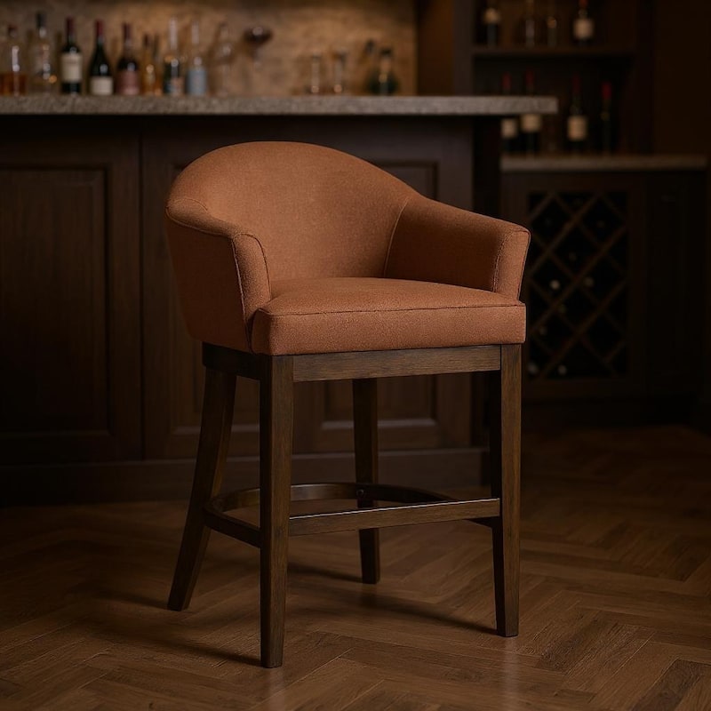 HomeRoots 40" Brown Fabric and Solid Wood Bar Height Swivel Bar Chair - Extra Tall - Brown - Single