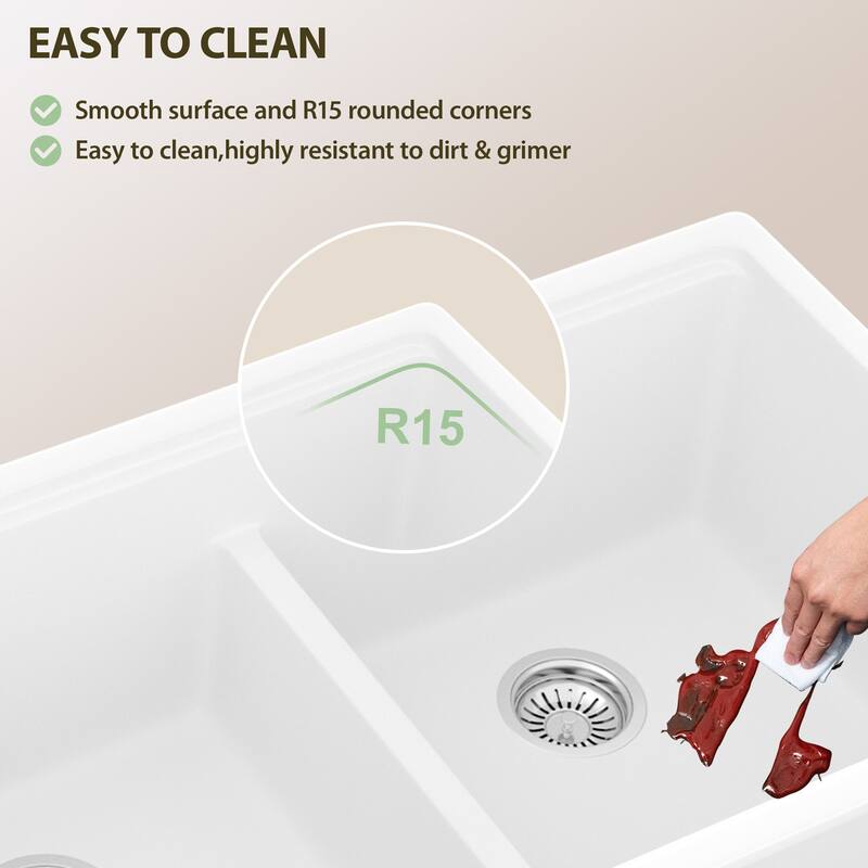Lordear 33" Kitchen Sink Double Bowl Undermount Workstation Low Divider Quartz Composite Sink with Accessories