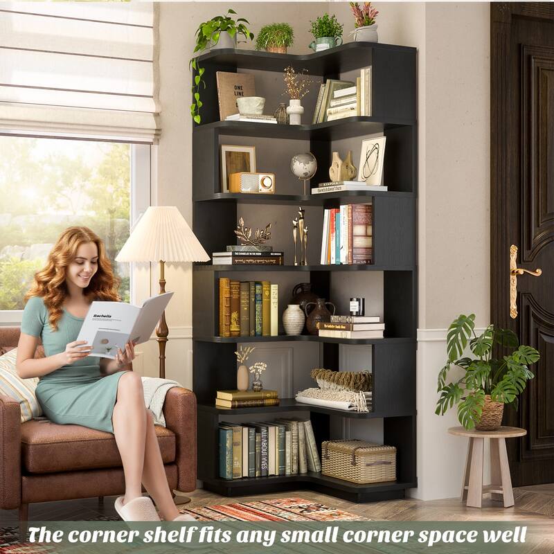 6-Tier Corner Bookcase, Freestanding Display Storage Book Shelf