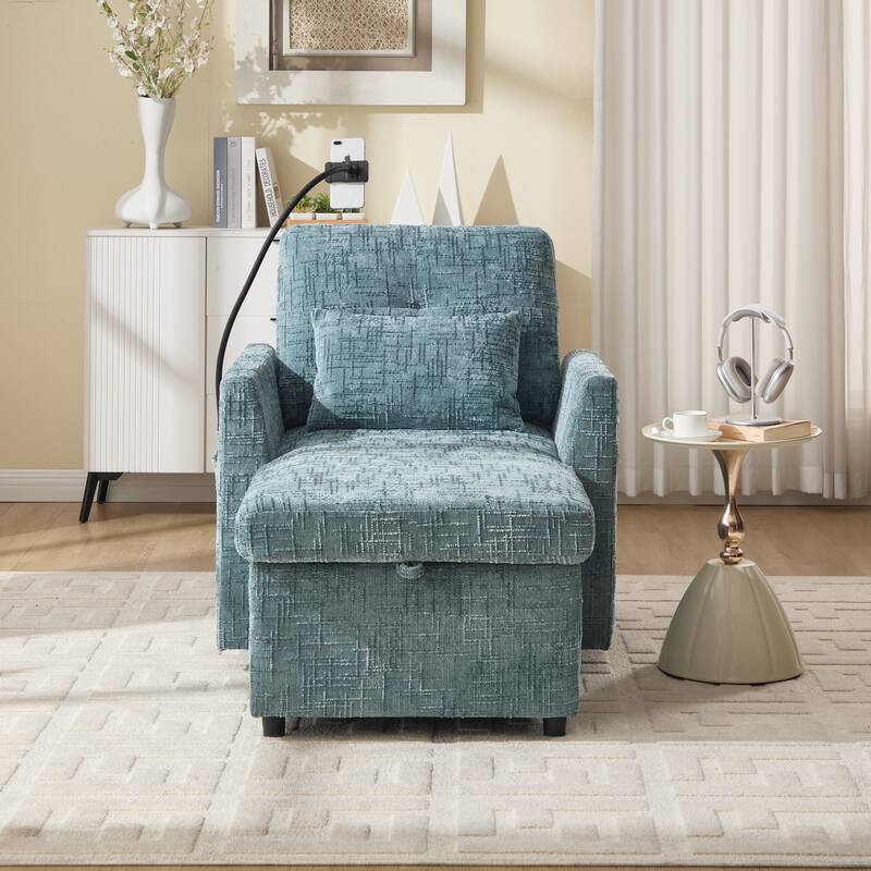 Multifunctional Lazy Person Sofa Recliner,Storage Backrest With Cell Phone Bracket Chenille Single Leisure Chair