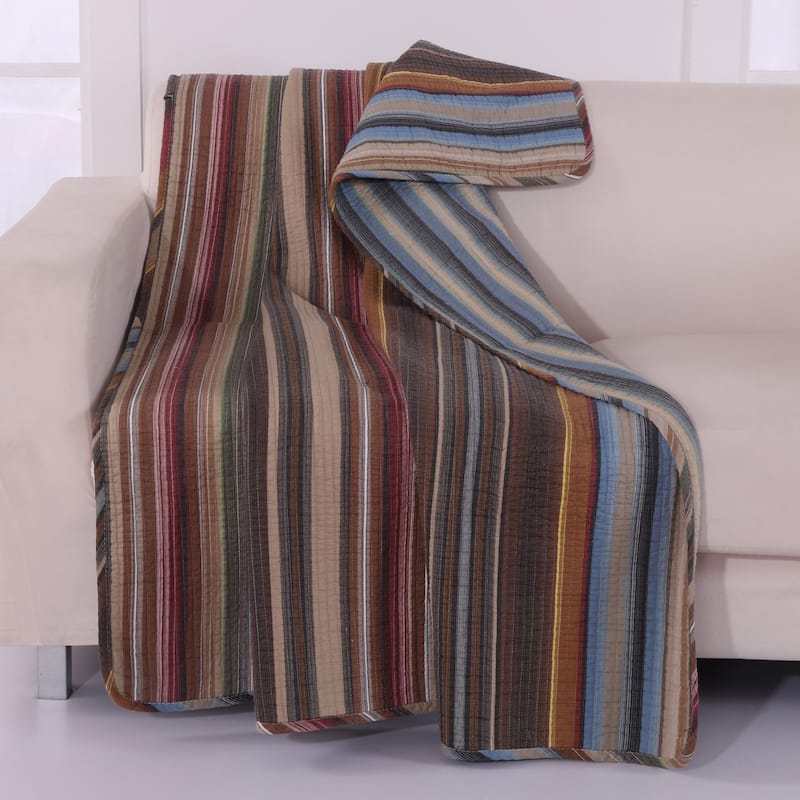 Greenland Home Fashions Durango 100% Cotton Reversible Stripes Quilted Throw Blanket