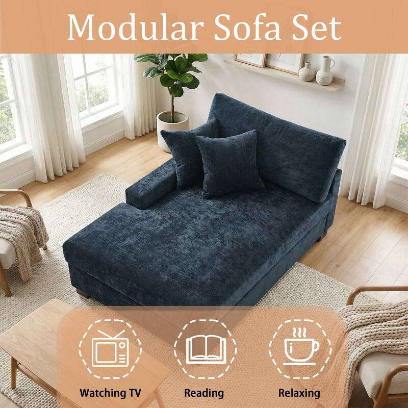 Oversized Chenille Modular Chaise Lounge With Deep Seat
