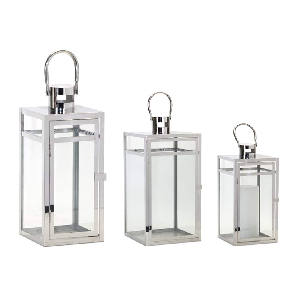 Lantern (Set of 3) 11.75"H, 16"H, 20.5"H Stainless Steel/Glass