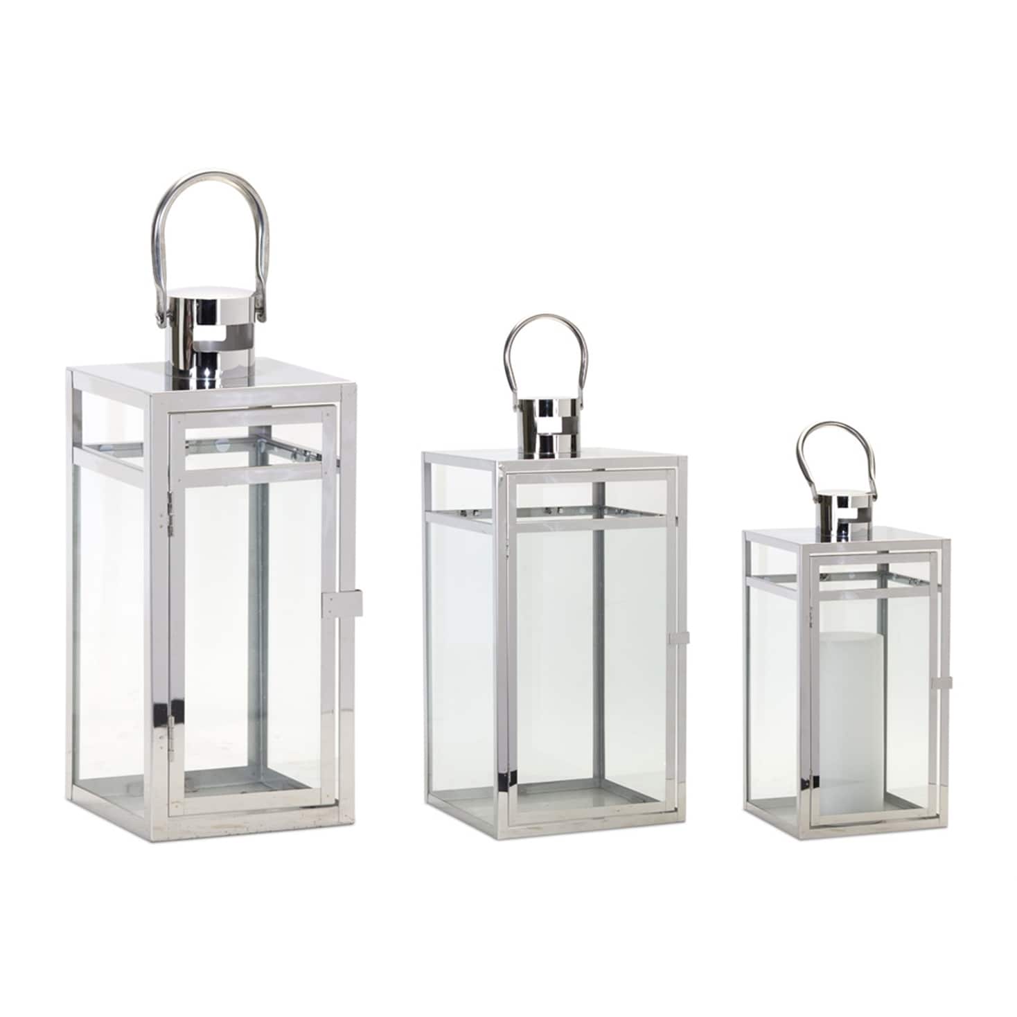 Stainless Steel Lantern (Set of 3) - 10 x 20.5; 7.75 x 16; 4.75 x 11.75