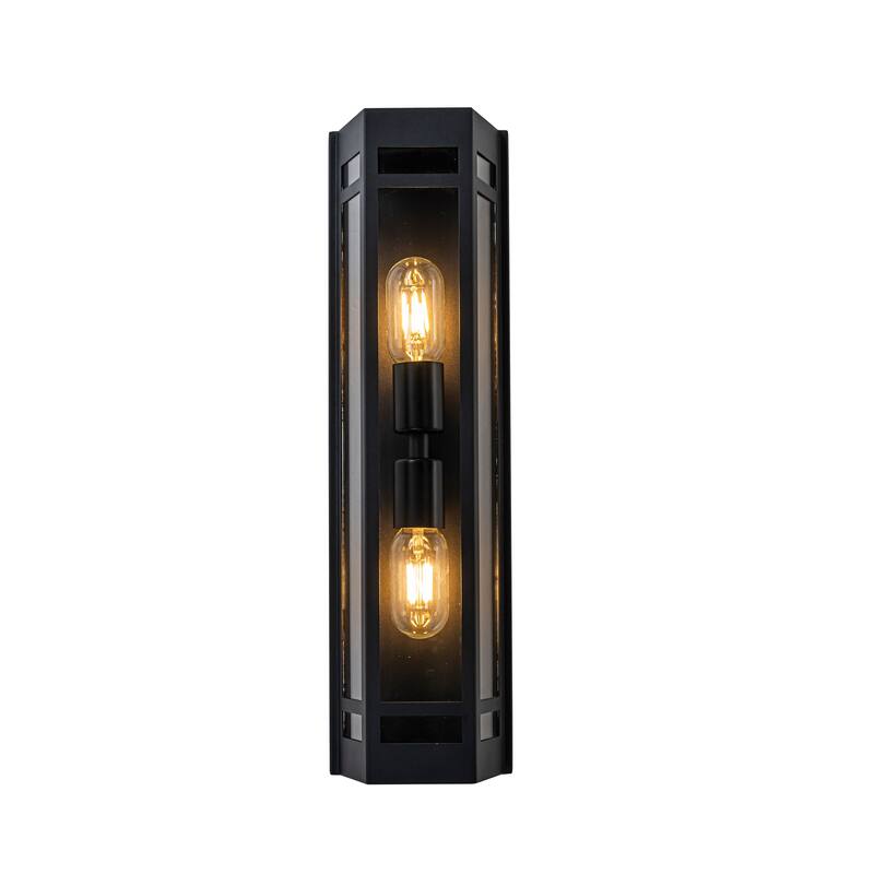 2-Light H20" Modern Black Outdoor Wall Light with Dusk-to-Dawn Sensor Front Door Garage Exterior Lighting Fixture - W6'' - W6'' - Matte Black