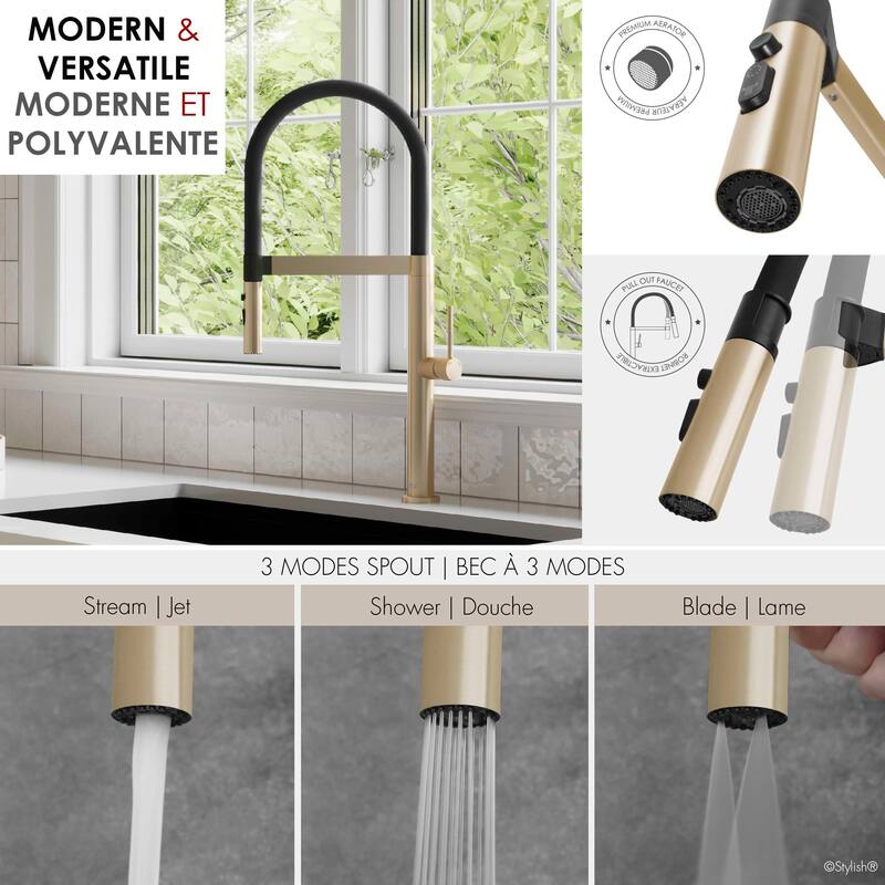 STYLISH Stainless Steel Single Handle Pull Out Dual Mode Kitchen Sink Faucet