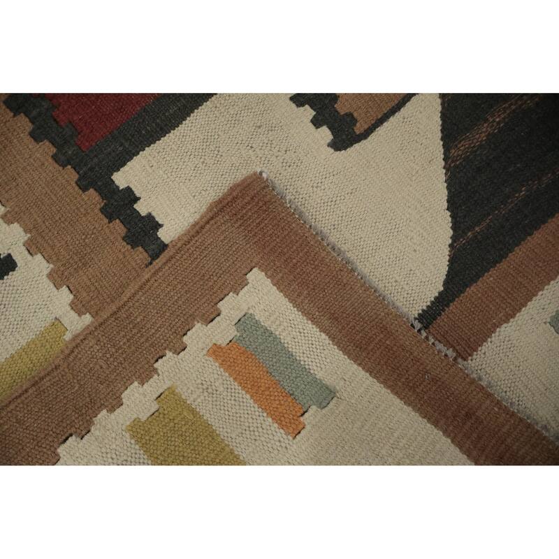 Hand Woven Oriental 100% Wool Carpet Southwestern Tribal Brown Kilim Area Rug - 14' 2'' X 11' 10''