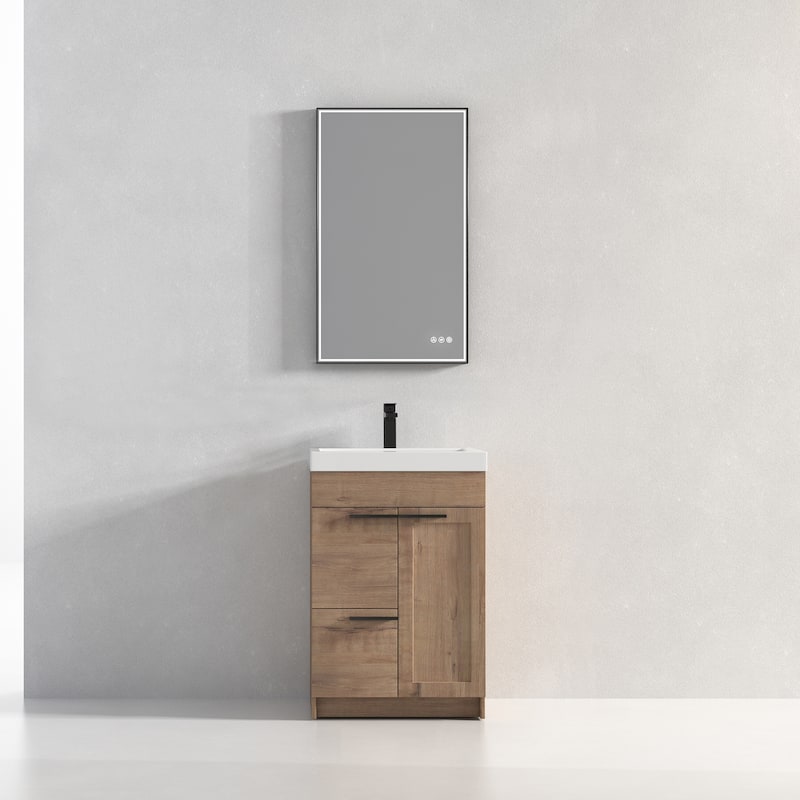 Freestanding Bathroom Vanity with Topmount Sink - Oak