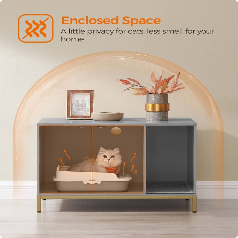 Wooden Enclosed Cat Litter Box Cabinet with Storage and Ventilation