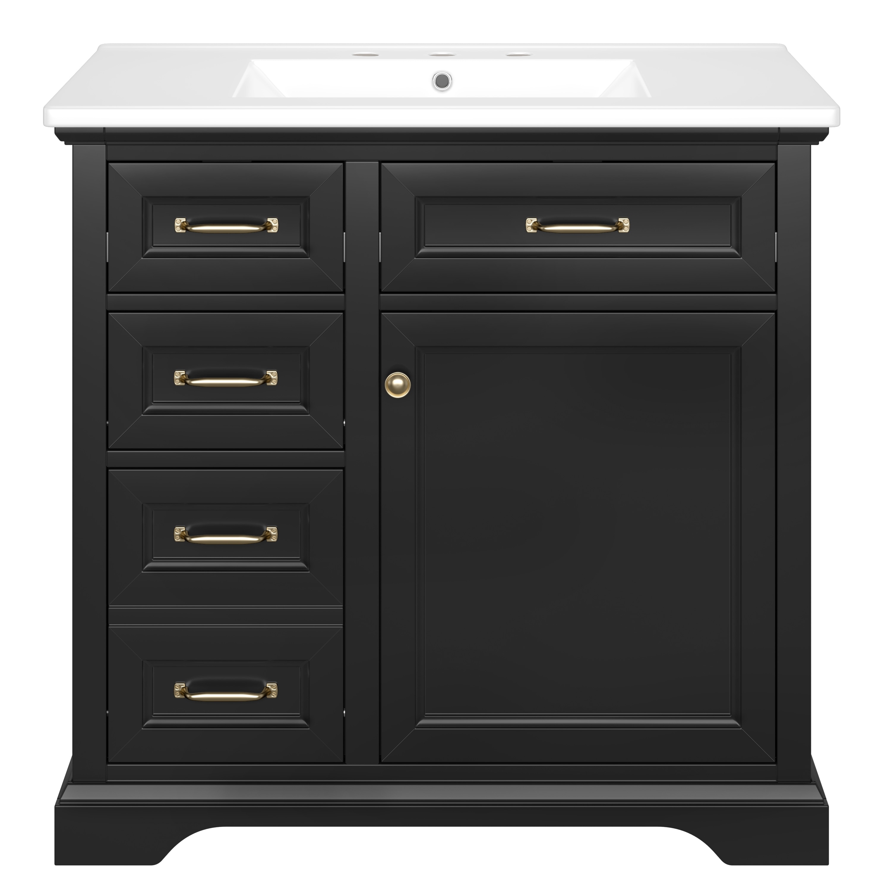 36" Bathroom Vanity with Ceramic Sink Combo, Solid Wood Frame Bathroom Storage Cabinet, Freestanding Vanity Set