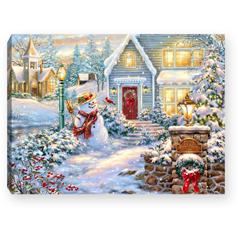 8" White and Gold Silent Night Lane Snowman Lighted Tabletop Decor