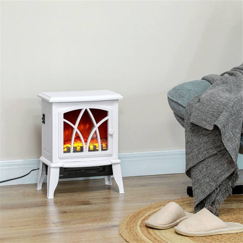 White Electric Fireplace Stove with Tempered Glass and 2 Heat Settings 323 Sq. Ft. Coverage - 14.25" W x 9.5" D x 18" H
