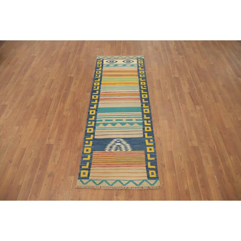 Hand Woven Oriental 100% Wool Carpet Southwestern Tribal Multi-Colored Kilim Runner Rug - 6' 0'' X 2' 2''